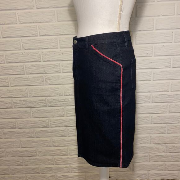 Y2k See by Chloe Denim Jean Skirt Knee Length Hot Pink Side Piping Dark Wash 8 - Picture 1 of 12